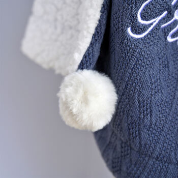 Personalised Knitted Grey Blue Baby Blanket, 10 of 11