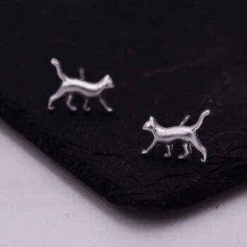 Cat Stud Earrings In Sterling Silver, 4 of 11