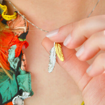 Curved Silver And Gold Double Feather Pendant, 4 of 9