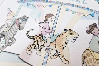 Personalised Childrens Circus Carousel Wall Art Print, 5 of 12