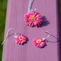 Aster Fuchsia Pink Flower Drop Hook Earrings, thumbnail 2 of 4