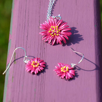 Aster Fuchsia Pink Flower Drop Hook Earrings, 2 of 4