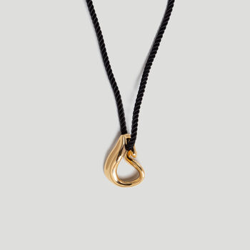 Wave Gold Pendant Cord Necklace In 18 K Gold Plated Vermeil, 4 of 6