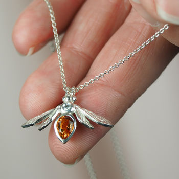 Sterling Silver Citrine Bee Pendant, 3 of 4
