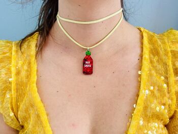 Hot Sauce Glitter Charm Necklace / Foodie Gift / Spicy Statement Jewellery / Fun Accessories, 7 of 9