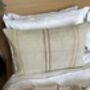 Oblong, Natural, Hemp, Neutral, Woven, Grain Sack, Striped Cushion With Cotton Reverse Trio Of Ochre And Brown Stripes Brown Middle, thumbnail 4 of 5