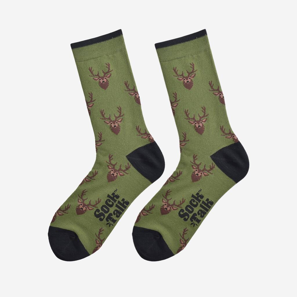 Men's Bamboo Sock Green Stags, 1 of 5