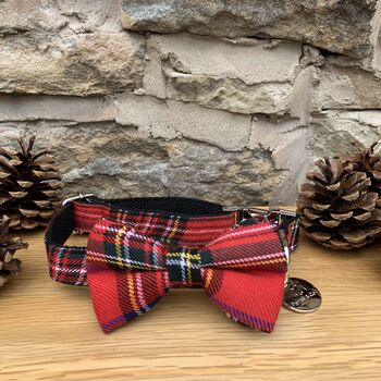 Festive Red Tartan Christmas Dog Collar Bow Tie Gift, 2 of 3