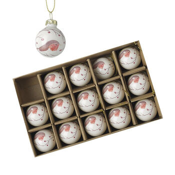 Elegant White And Red Robin Mini Christmas Baubles Set Of 15, 3 of 5