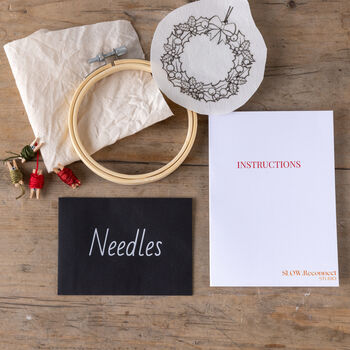 Christmas Decoration Embroidery Kit Holly Wreath, 5 of 5