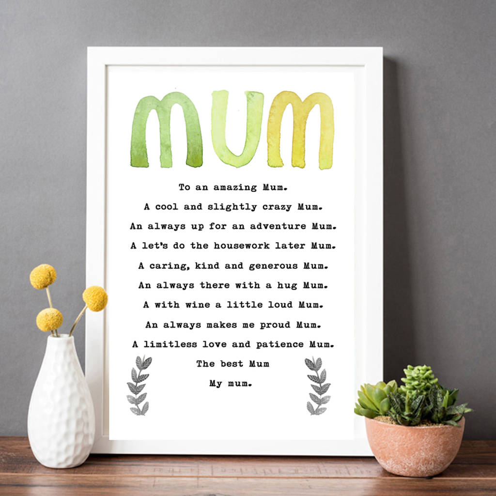 Mother s Day Poem Print By Helena Tyce Designs Notonthehighstreet