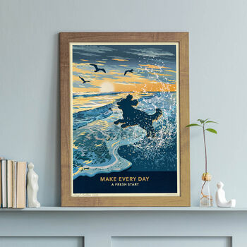 Cockapoo Or Poodle On A Seaside Shoreline Sunrise. A Limited Edition Dog Gift Print, 5 of 12