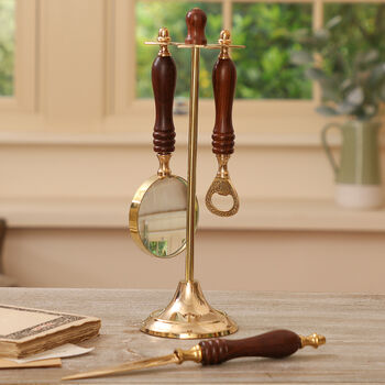 Brass And Wood Desk Accessories Gift Set, 3 of 8