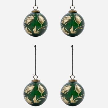 Set Of Four Green And Gold Leaf Baubles, 3 of 4