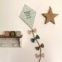 Welcome To The World, Hanging Fabric Kite, Turquoise Cotton With Baby Animal Print And Four Fabric Bows, thumbnail 7 of 11
