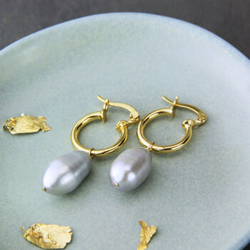 Large Aqua Baroque Pearl Hoop Earrings, 3 of 9