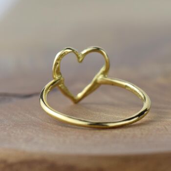 Small Open Heart Textured Ring Solid 9ct Gold, 3 of 8
