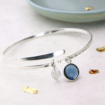 Birthstone And Initial Sterling Silver Wrap Bangle, 3 of 8