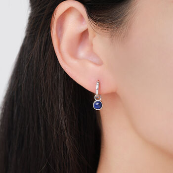 Sterling Silver Dangling Lapis Lazuli Hoop Earrings, 7 of 12