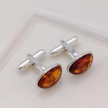 Amber Sterling Silver Cufflinks, 2 of 3