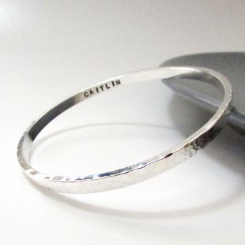 Sterling Silver Personalised Hammered Bangle, 3 of 3
