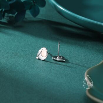 Chubby Robin Bird Stud Earrings In Sterling Silver, 3 of 12