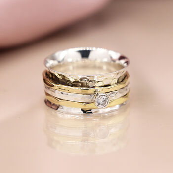 Personalised Sterling Silver And Brass Spinner Ring With Cubic Zirconia – 10mm, 6 of 10