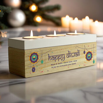 Personalised Diwali Triple Tealight Box Tealight Holder, 4 of 6