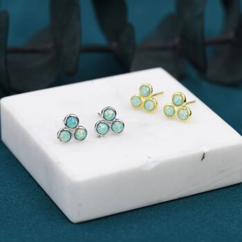 Turquoise Opal Trio Dot Circle Stud Earrings, 4 of 10