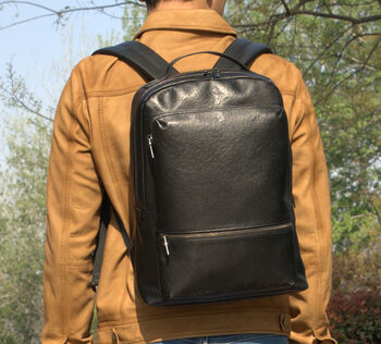 Minimalist Zip Open Black Leather Backpack, 3 of 6