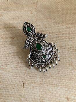 Emerald Green Stone Oxidised Indian Earrings, 6 of 6