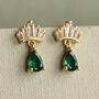 Emerald Green Crown Sterling Silver Gold Stud Earrings, thumbnail 1 of 5