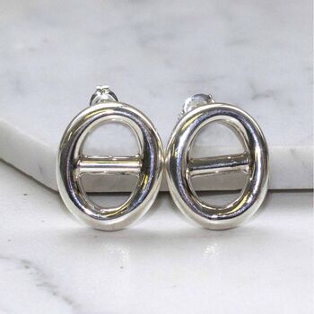 Chunky Oval Bar Sterling Silver Stud Earrings, 3 of 5