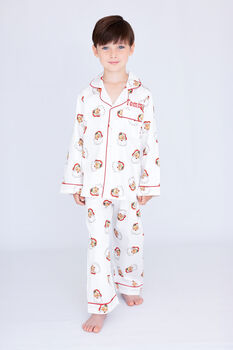 Boy's Personalised Christmas Santa Print Pyjamas, 8 of 12