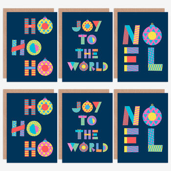 Variety Pack Of Six Bright Bold Letters Christmas Cards, 2 of 2