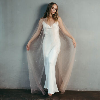 White Wedding Dress Cover Up | Pearl Cape Veil, 4 of 12