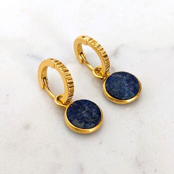The Circle Lapis Lazuli Gemstone Earrings Gold Plated, 2 of 5