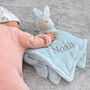 Personalised Blue Bunny Comforter And Blue Blanket Set, thumbnail 4 of 9