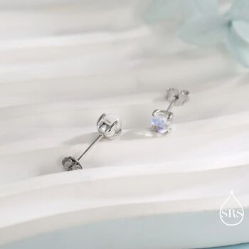 Sterling Silver Tiny Moonstone Stud Earrings, 7 of 12