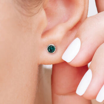 Sterling Silver May Emerald Birthstone Stud Earrings, 2 of 9