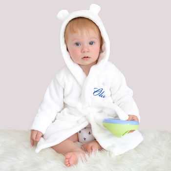 Personalised White Fleece Hooded Dressing Gown, 7 of 8