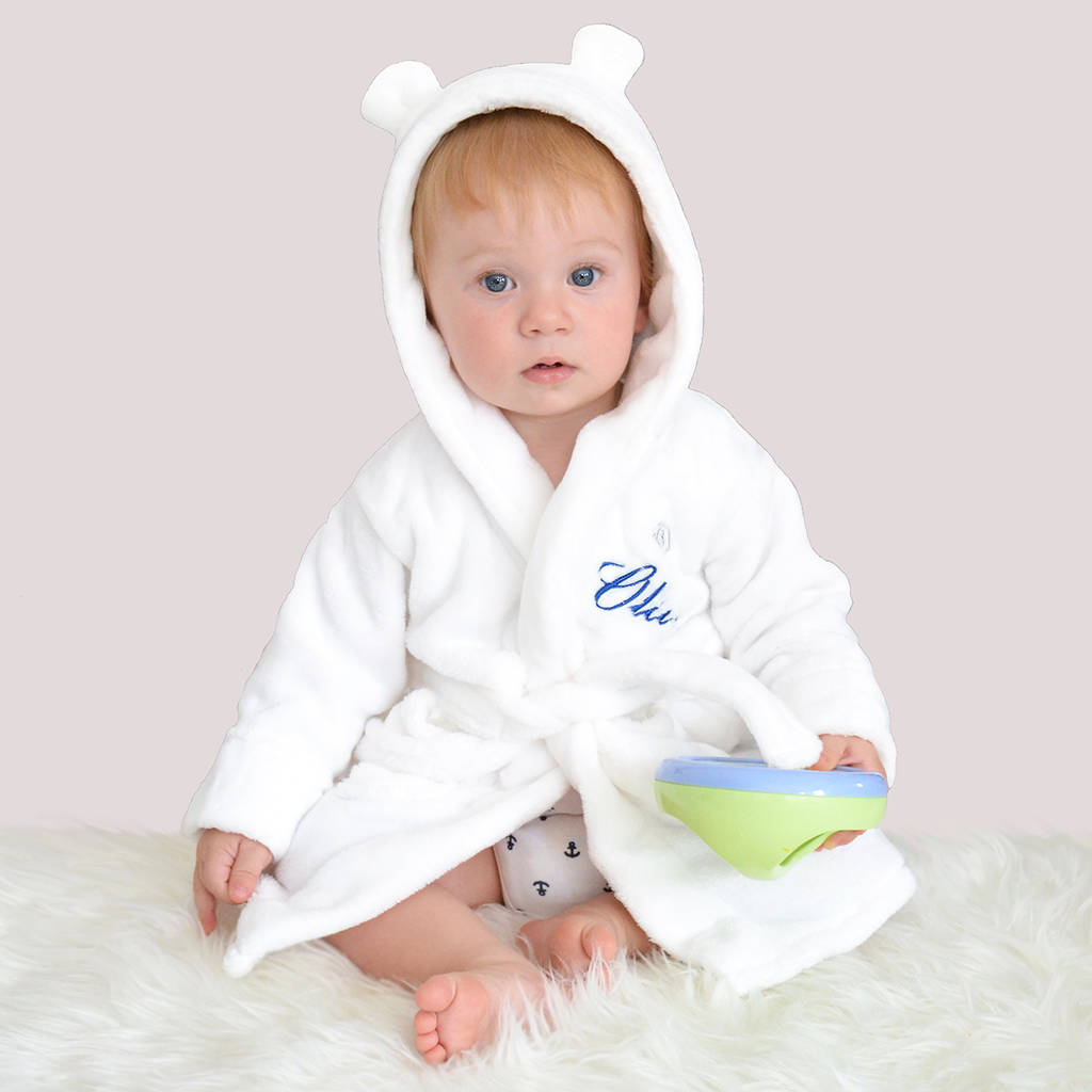 Personalised White Fleece Hooded Dressing Gown, 1 of 6