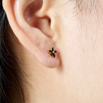 July Onyx Birthstone Stud Earrings, Flower Studs, Gold Studs, 3 of 7