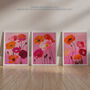 Set Three Wall Art Prints Poppy Flowers Pink Orange, thumbnail 6 of 7