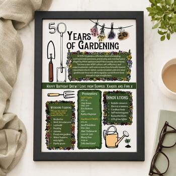 50th Birthday Gift For Gardeners Personalised Print, 4 of 8