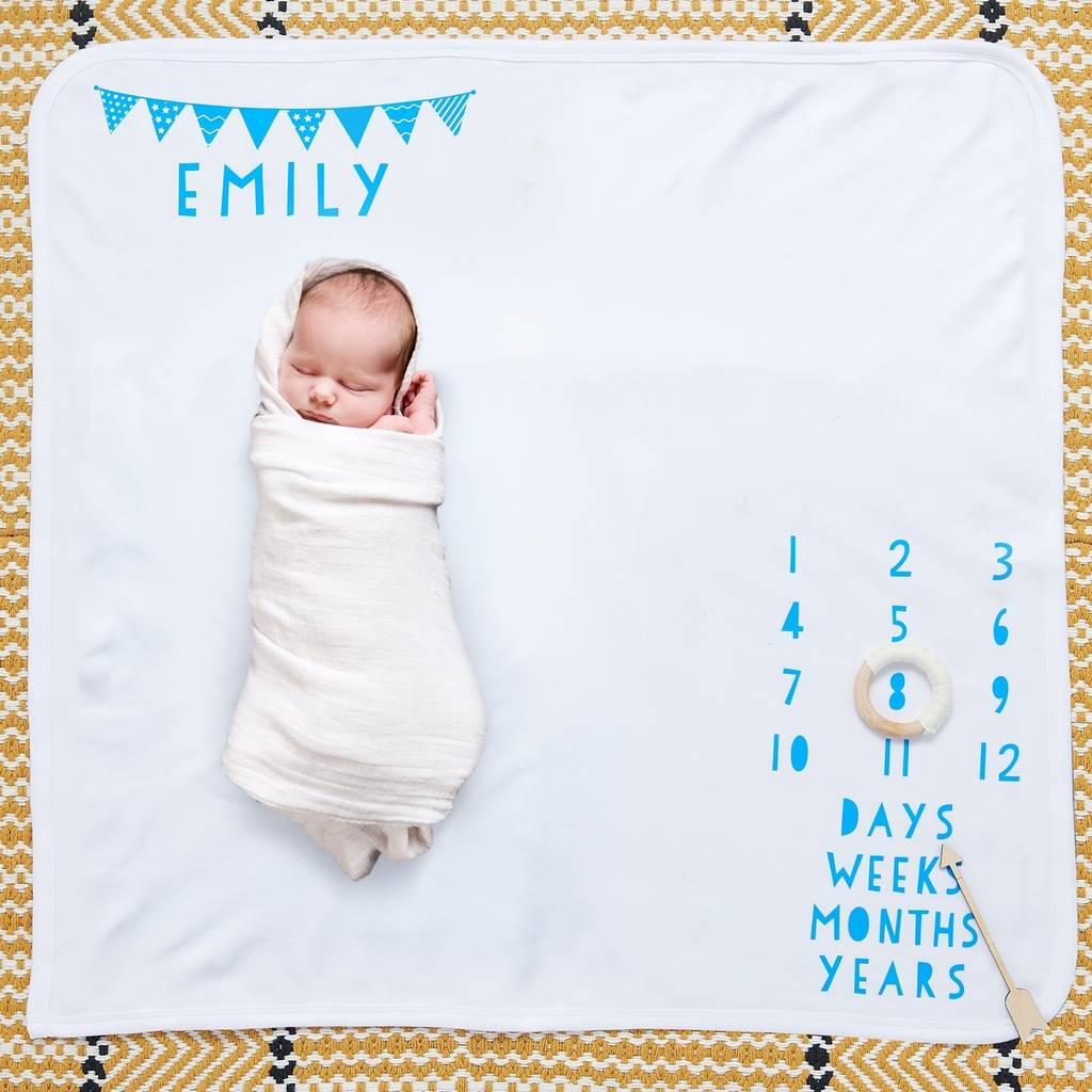 seaside bunting baby milestone blanket by owl & otter