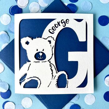 Papercut Teddy Bear Personalised New Baby Card, 4 of 7