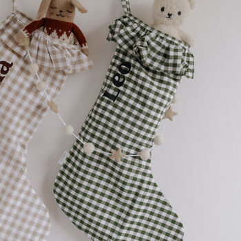 Personalised Green Gingham Stocking Embroidered, 2 of 10