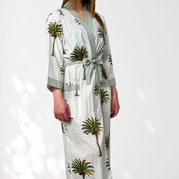 Palm Tree Print Cotton Dressing Gown Kimono, 4 of 9