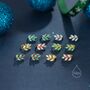 Sterling Silver Green Opal Leaf Huggie Hoop Earrings, thumbnail 9 of 10